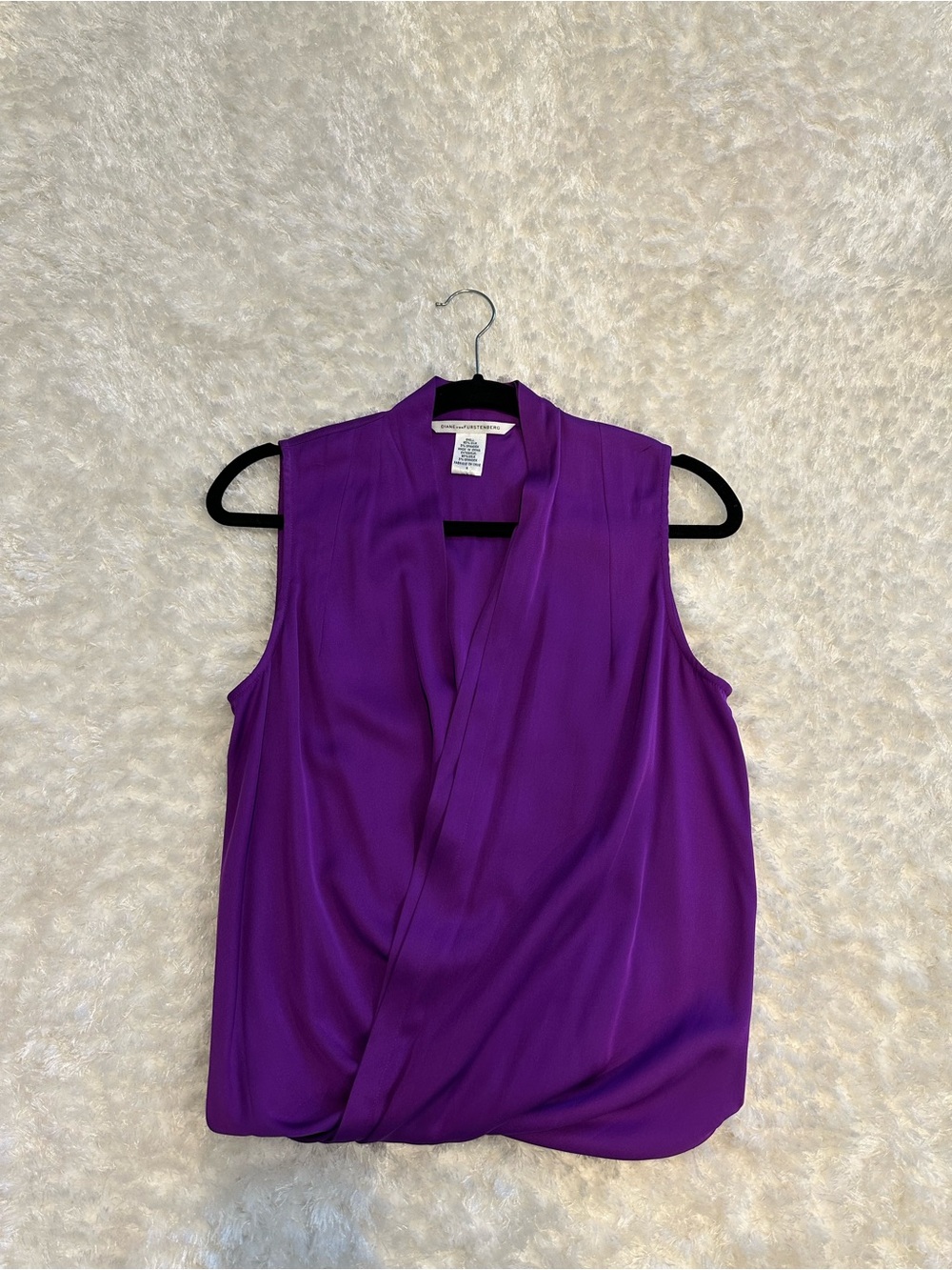 Diane Von Furstenberg Silk Purple Sleeveless Wrap-Style Blouse